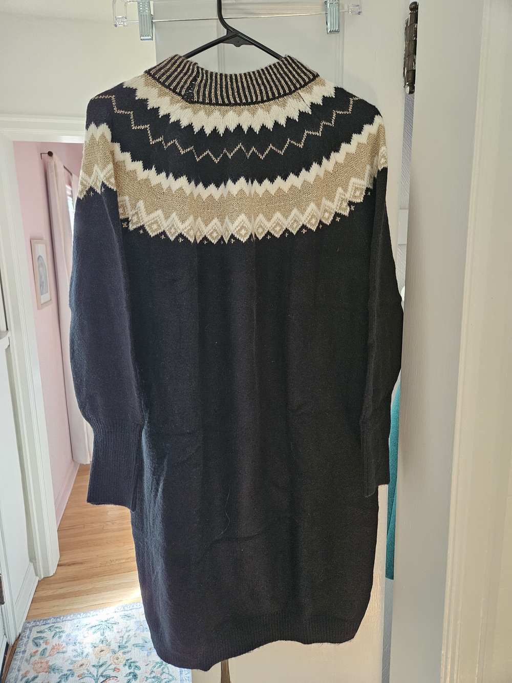 Ann Taylor Black Fair Isle Turtleneck Sweater Dress